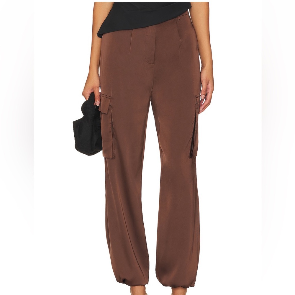 Superdown Brown Satin Cargo Jogger Pants